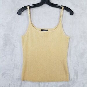 Pointelle Tank Top Women L Gold Metallic Silk Embellished Occasion‎ Mob Wife